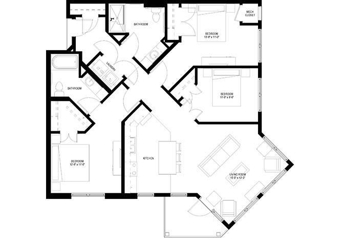 Floor Plan - Three Bedroom A (Accessible)