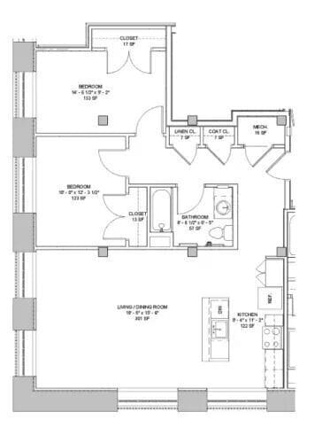 Floor Plan - 2 Bdrm E