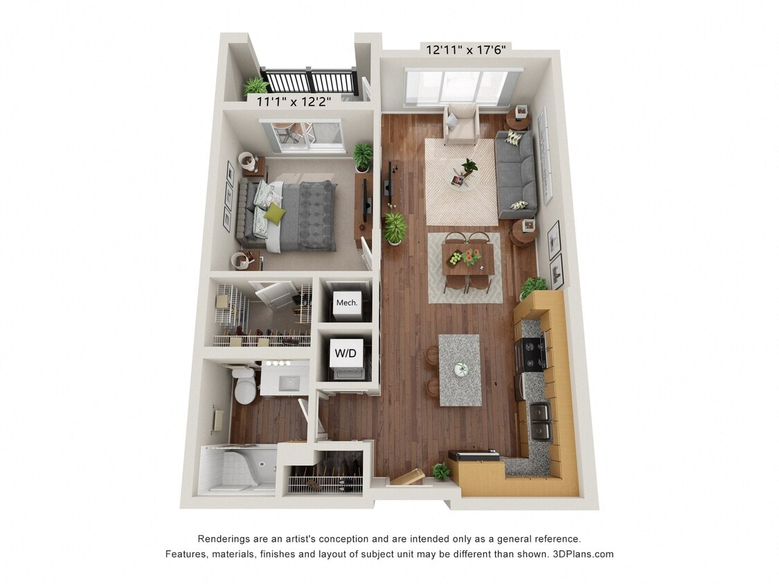 Floor Plan - One Bedroom AAV (Audio/Visual Accessible)