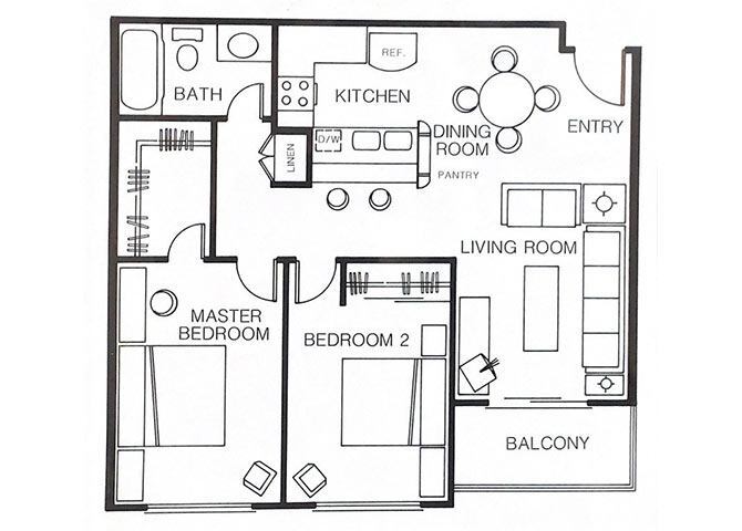 Floor Plan - 2 bed, 1 bath
