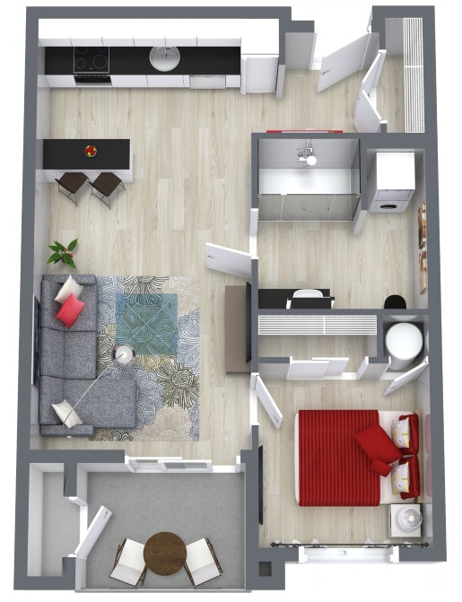 Floor Plan - 1 Bedroom, 1 Bath 553sf