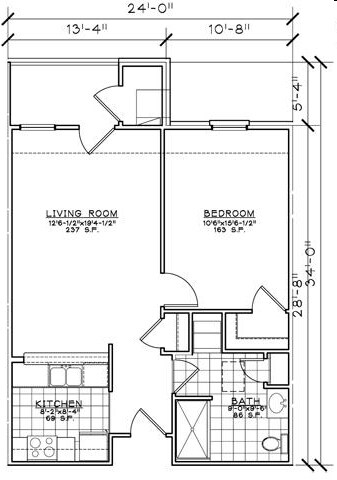 Floor Plan - 1 Bedroom Unit