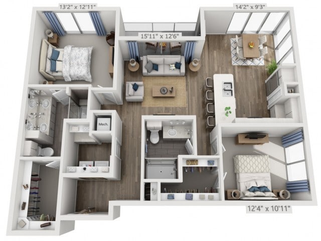Floor plans are artist’s rendering. All dimensions are approximate. Actual product and specifications may vary in dimension or detail. Not all features are available in every apartment. Prices and availability are subject to change. - E4