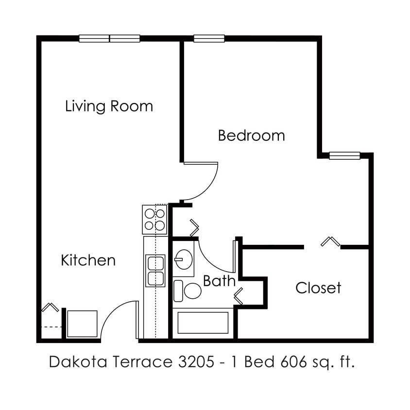 Floor Plan - 1 Bed 1 Bath | 606 sqft