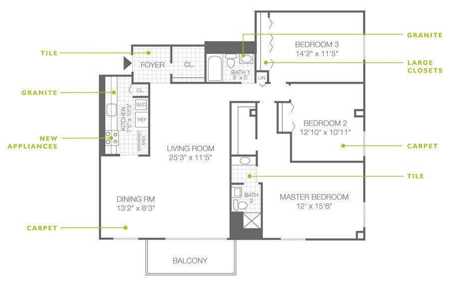 Floor Plan - 3 Bed | 2 Bath