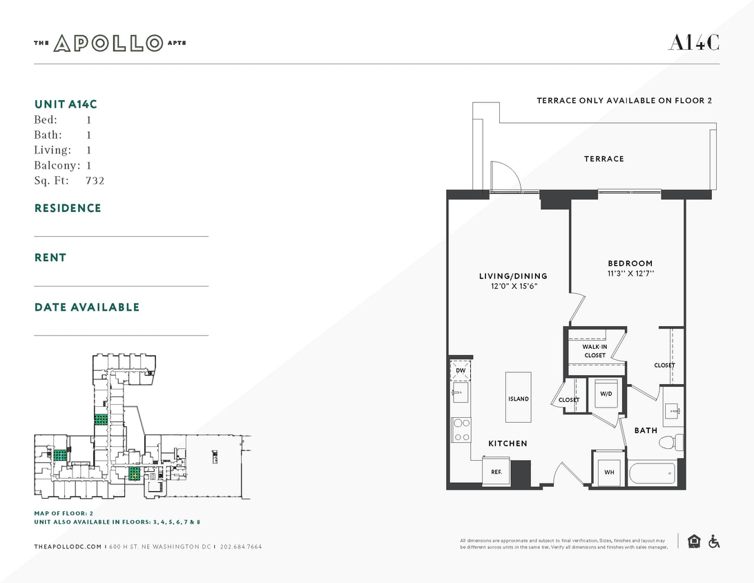 Floor Plan - 1 Bed 1 Bath A14C