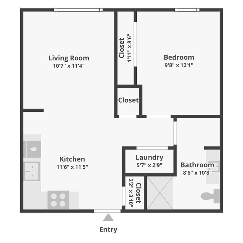 Floor Plan - 1 Bed 1 Bath