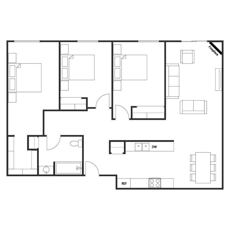Floor Plan - Three Bedroom One Bath
