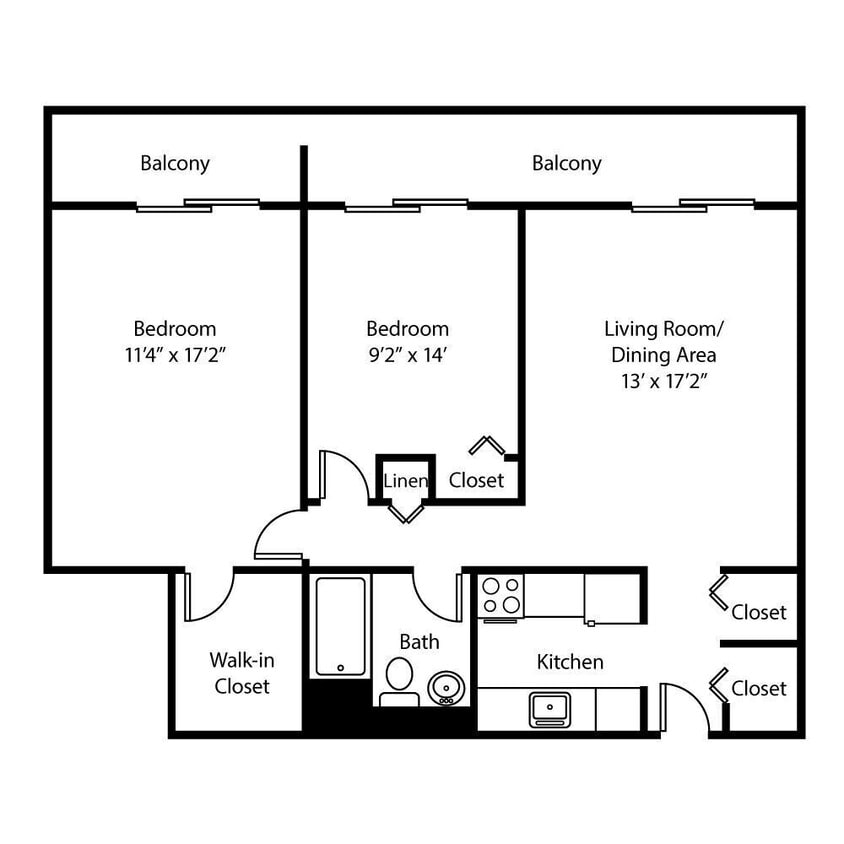 Floor Plan - Senior Income-Based 2 Bedroom, 1 Bath