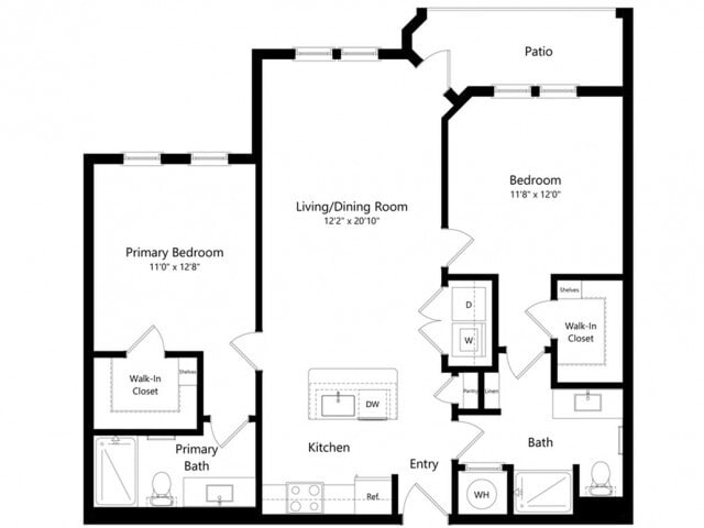 Floor plans are artist’s rendering. All dimensions are approximate. Actual product and specifications may vary in dimension or detail. Not all features are available in every apartment. Prices and availability are subject to change. - B1-E2