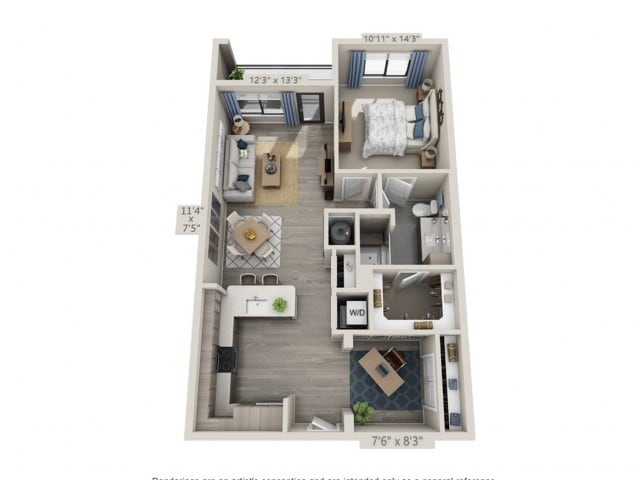 Floor plans are artist’s rendering. All dimensions are approximate. Actual product and specifications may vary in dimension or detail. Not all features are available in every apartment. Prices and availability are subject to change. - B1