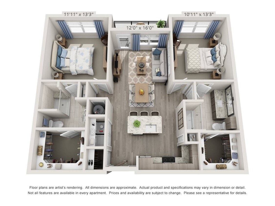 Floor plans are artist’s rendering. All dimensions are approximate. Actual product and specifications may vary in dimension or detail. Not all features are available in every apartment. Prices and availability are subject to change. - B1