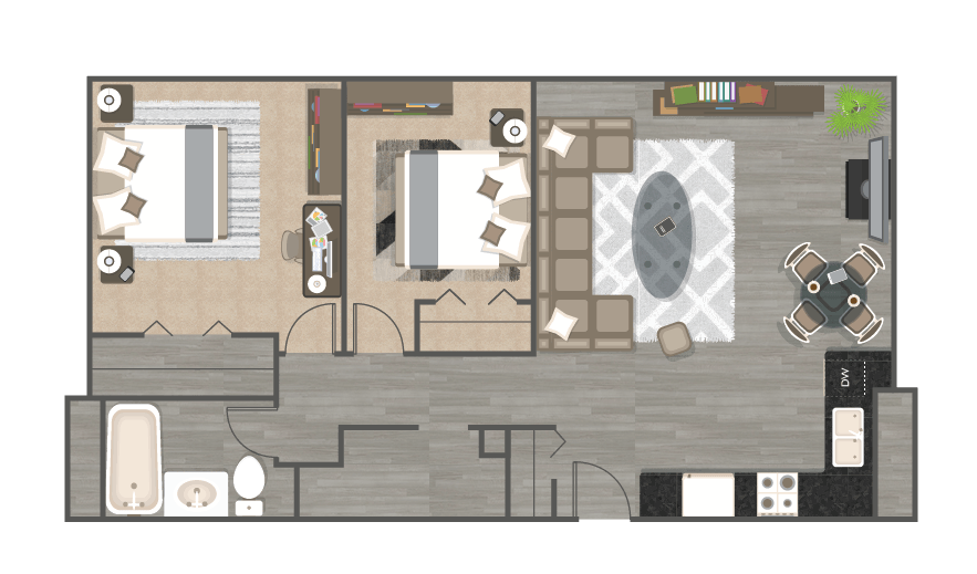 Floor Plan - Two Bedroom One Bath - The Columbia