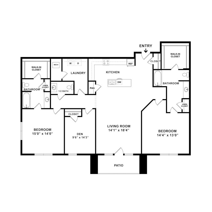 Floor Plan - 2 Bedroom Premier Den