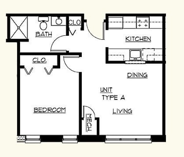 1BR/1BA - 1 Bedroom Senior Apartment