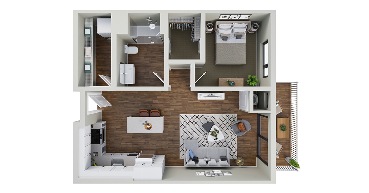 Floor Plan - Geranium - 1 Bedroom 1 Bath (B)