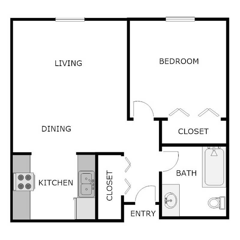 Floor Plan - 1 Bed 1 Bath