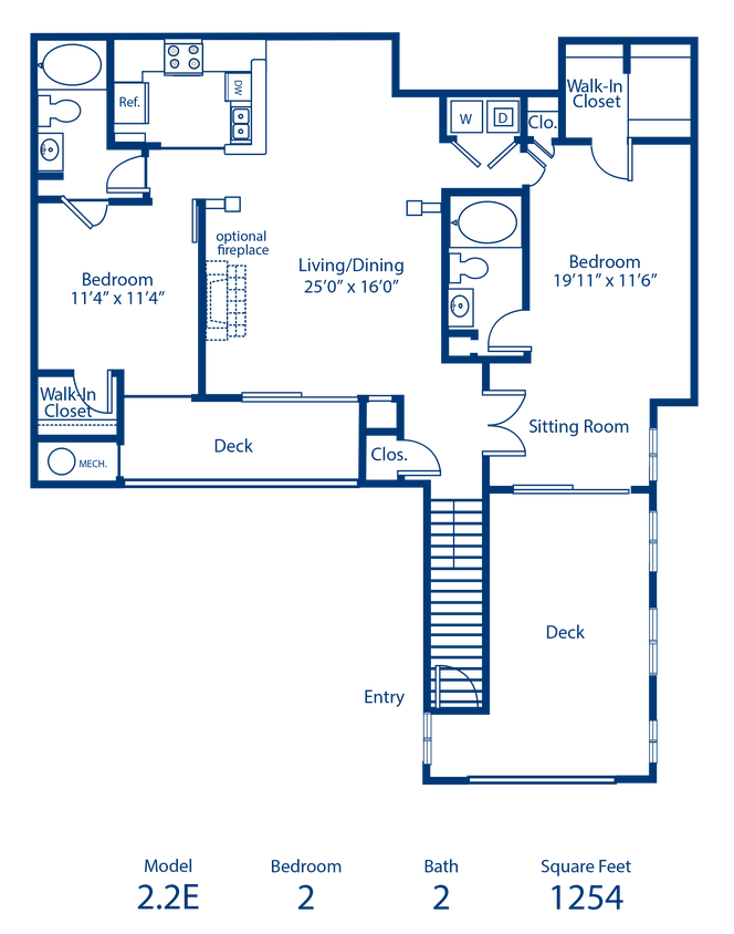 Floor Plan - 2BR 2BA 1254 sqft