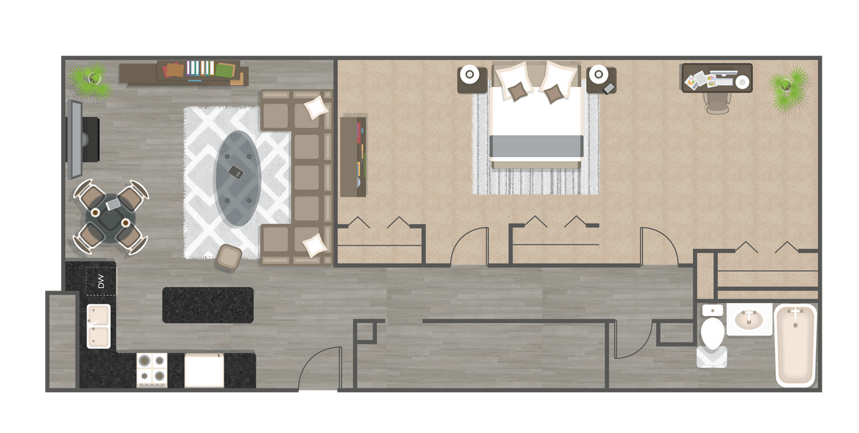 Floor Plan - One Bedroom One Bath - The Anderson