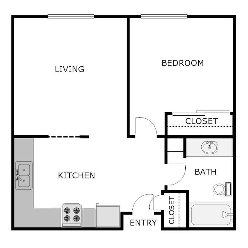 Floor Plan - 1 Bed 1 Bath 