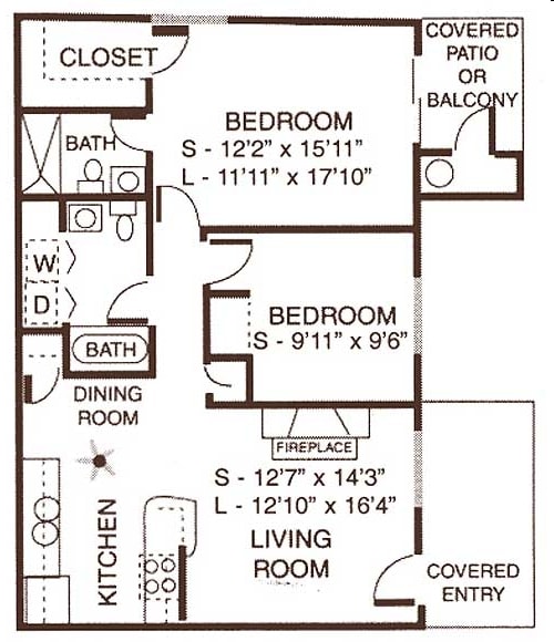 2BR/2BA - Two Bedroom Two Bathroom Small