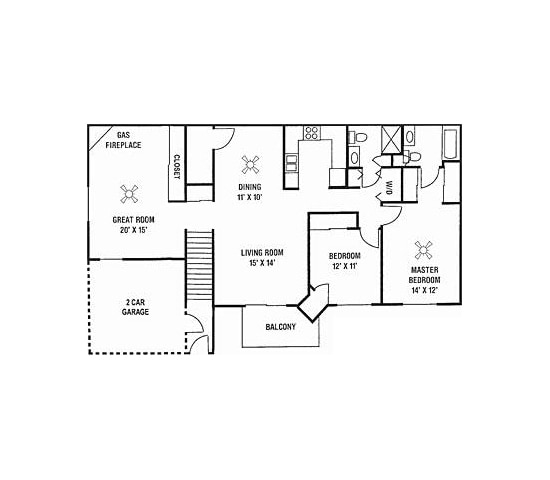 Floor Plan - M1 - UPPER CORNERSTONE TOWNHOME - 2 Bedroom, 2 ...