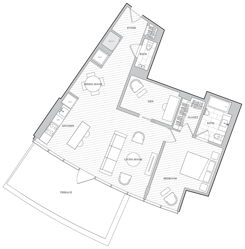 Floor Plan - 1 Bed 1 5 Bath Den B1 5DF