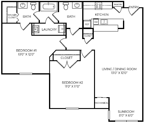 Floor Plan - 2 Bedroom 2 Bath