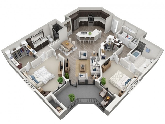 Floor plans are artist’s rendering. All dimensions are approximate. Actual product and specifications may vary in dimension or detail. Not all features are available in every apartment. Prices and availability are subject to change. - B4