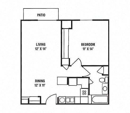 Floor Plan - A1 - 1 Bedroom, 1 Bath