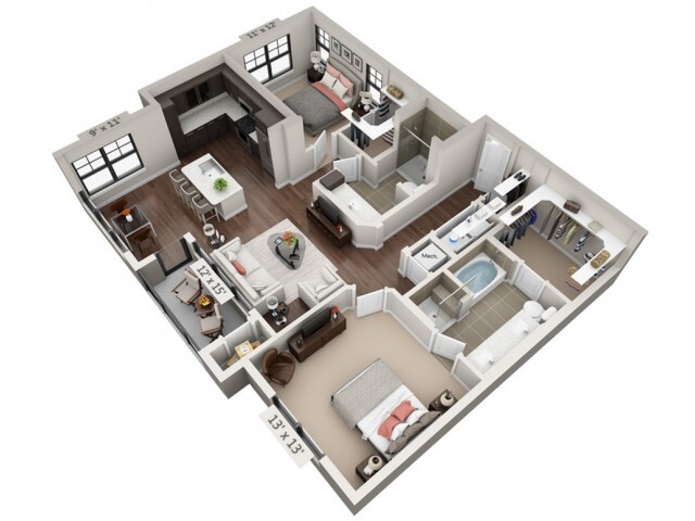 Floor plans are artist’s rendering. All dimensions are approximate. Actual product and specifications may vary in dimension or detail. Not all features are available in every apartment. Prices and availability are subject to change. - Burney