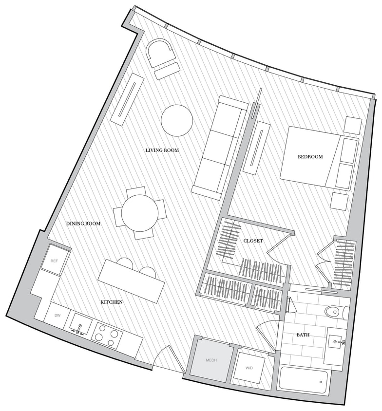 Floor Plan - 1 Bed 1 Bath B1S