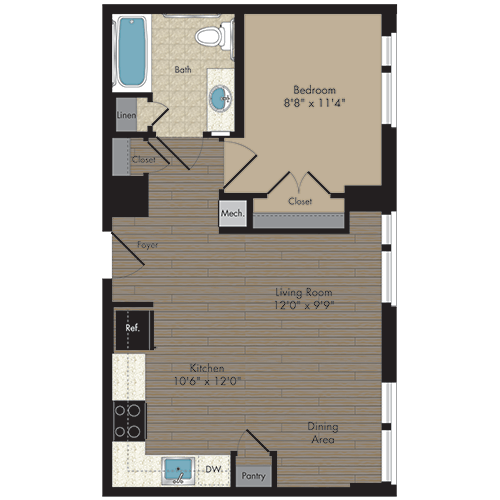 Floor Plan - 1 Bed/1 Bath 1.1q - 60%