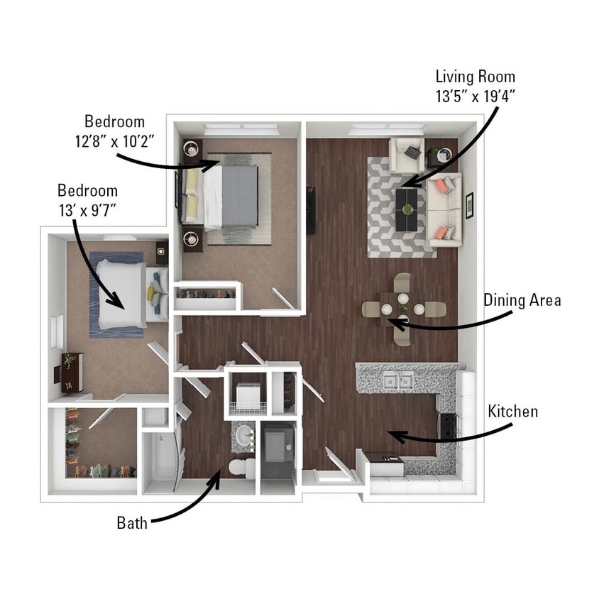 Floor Plan - 2 Bedroom, 1 Bath 920 sq. ft.