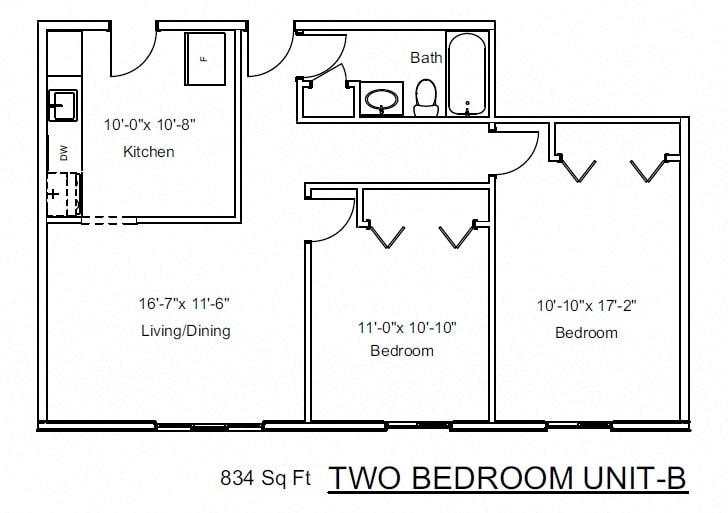 Floor Plan - Two Bedrooms, One Bathroom