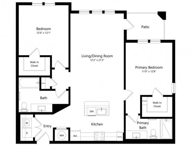 Floor plans are artist’s rendering. All dimensions are approximate. Actual product and specifications may vary in dimension or detail. Not all features are available in every apartment. Prices and availability are subject to change. - B2