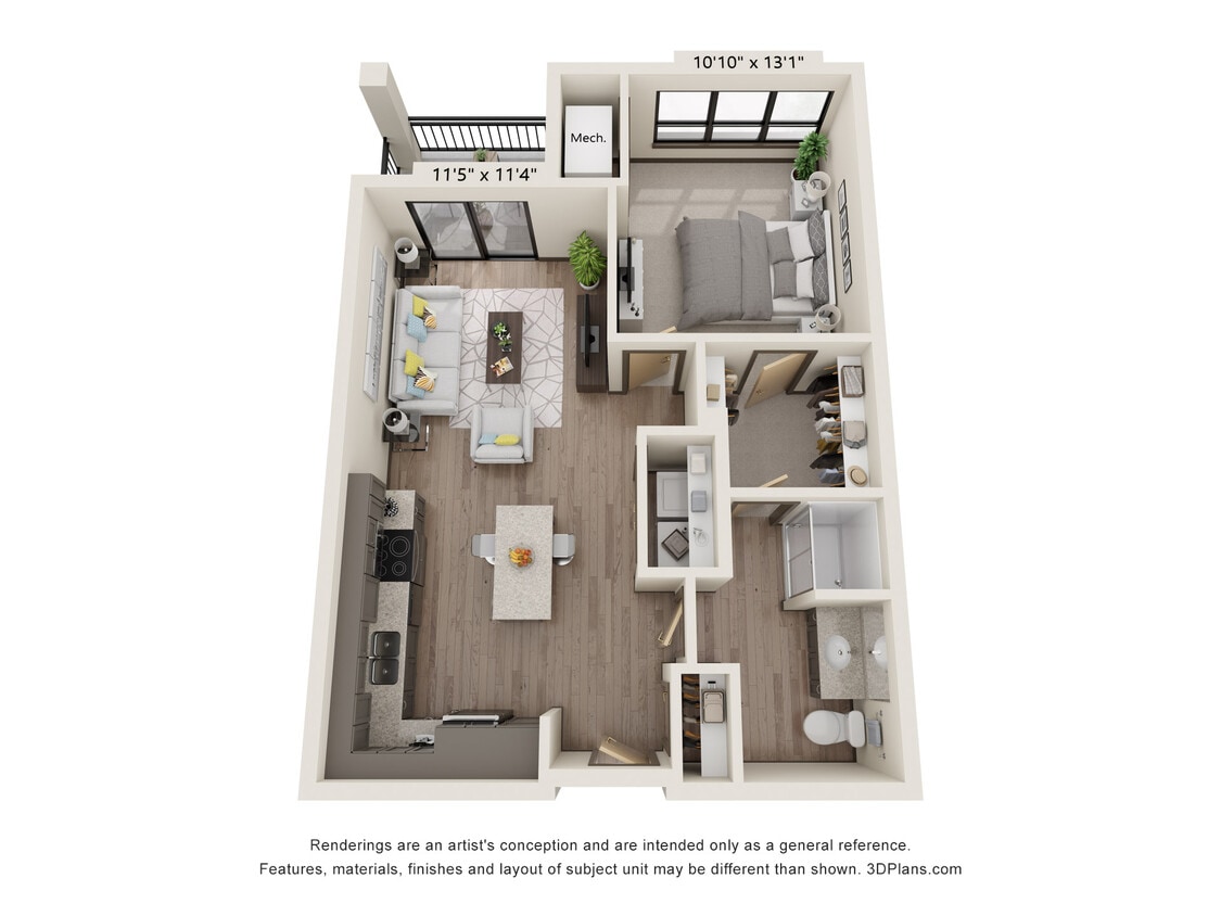 Floor Plan - 1 Bed, 1 Bath