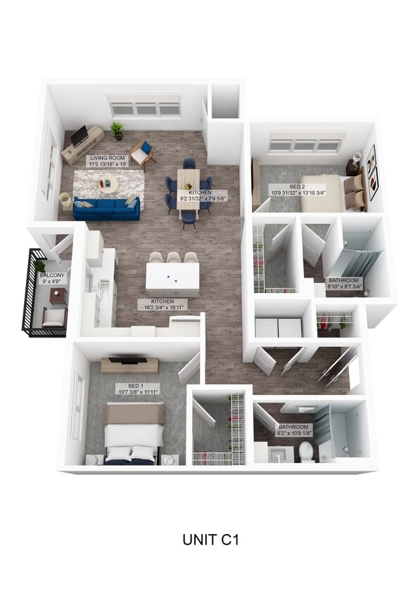 Floor Plan - Slalom - 2 Bedroom 70%