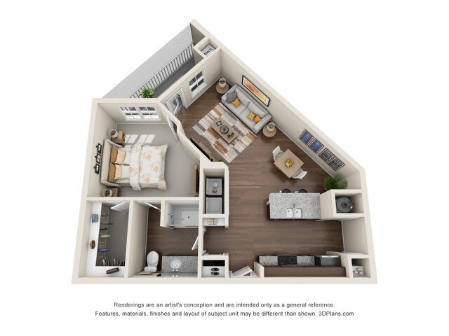 Floor plan is an artists rendering. All dimensions are approximate. - 1 bedroom/1 bath 2