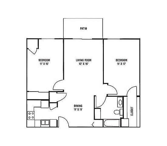 Floor Plan - C1 & C2 - 2 Bedroom, 1 Bath A