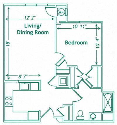 Floor Plan - 1 Bedroom, 1 Bath