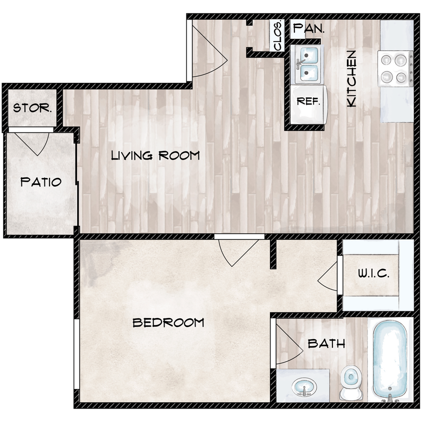 A2 - 1x1 - 637 sqft (1x1B-R) - A2
