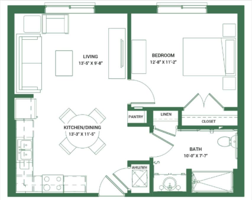 Floor Plan - 1 Bed 1 Bath 60%
