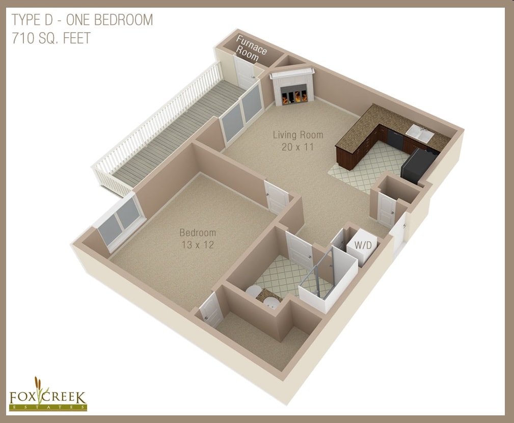 Type D - Estates - 1 Bed, 1 Bath - 710 Square Feet