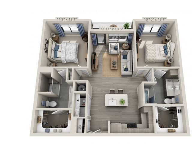 Floor plans are artist’s rendering. All dimensions are approximate. Actual product and specifications may vary in dimension or detail. Not all features are available in every apartment. Prices and availability are subject to change. - C1