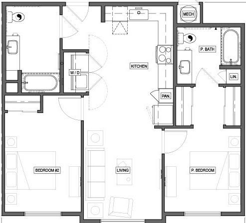 Floor Plan - Two Bedroom 2 Bath 