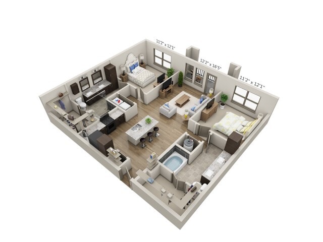 Floor plans are artist’s rendering. All dimensions are approximate. Actual product and specifications may vary in dimension or detail. Not all features are available in every apartment. Prices and availability are subject to change. - Mezzo
