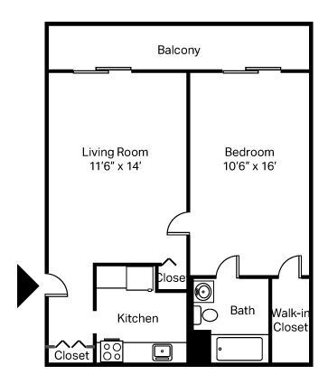 Floor Plan - One Bedroom with Walk-in Closet