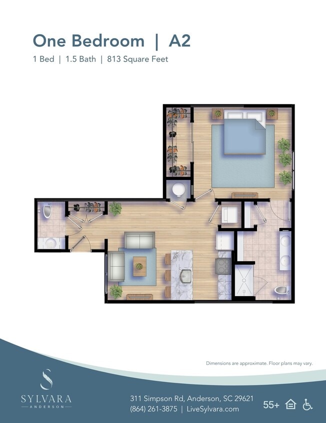 Floor Plan - 1 Bedroom 1.5 Bath 