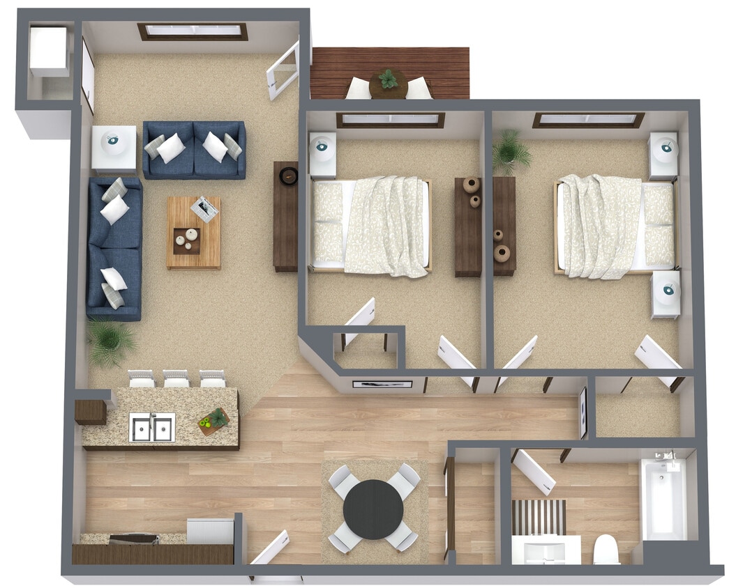 Floor Plan - 2 BR 1 BA  3 Story